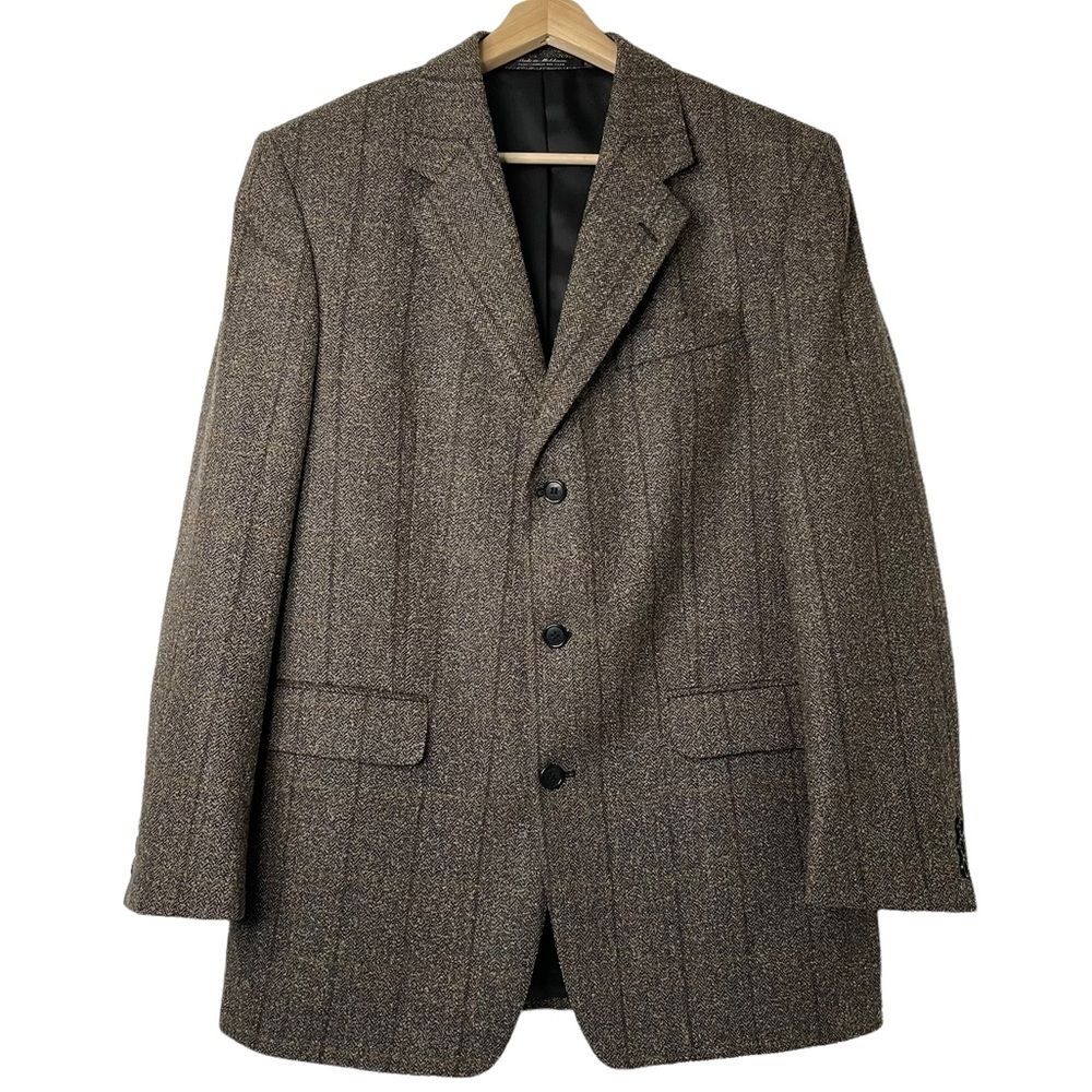 Lanificio di Pray Wool Silk Herringbone Men's Blazer Coat Preppy Academia 40R